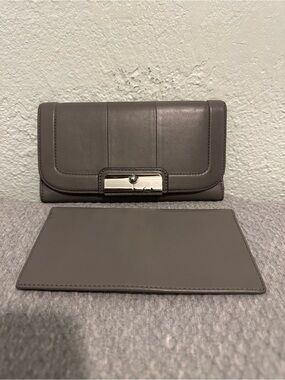 Coach Kristin Trifold Gray Leather Wallet with Check Book Cover Silver Hardware